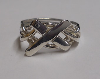 Ladies 4 Band Cross Puzzle Ring in Sterling Silver or Gold 4CR