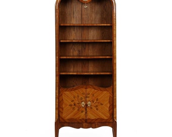 French Louis XV Style Antique Bibliotheque Bookcase w/ Clock c. 1900