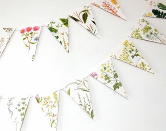 Wedding decoration, Wild Flower Bunting, Floral Garland, eco-friendly banner, upcycled paper bunting, wedding pennants