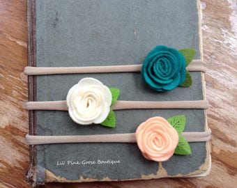 FELT FLOWER Headband Set, Nylon Headbands, Nylon Baby Headband, Newborn Headbands, Baby Headbands, Nylon Headband Set, Baby Headband Set