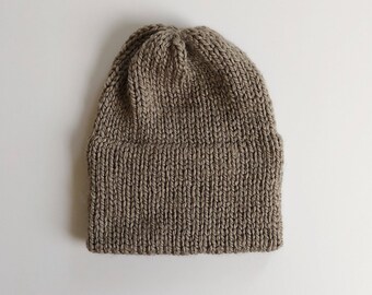 Knitted Double-Brim Beanie, Slouch Hat, in TAUPE