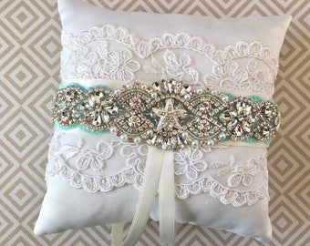 Ring bearer pillow beach, ring bearer pillow with starfish, starfish pillow and basket set, beach wedding, beach ring pillow, ring bearer