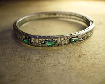 Vintage Art Deco filigree jeweled bangle bracelet Great period piece