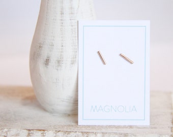 Tiny Line Earrings - 14k Gold or Sterling Silver - Bar Earrings - Line Posts - Parallel Lines - Simple Staple Post Minimalist Thin Earrings