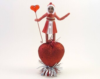 READY TO SHIP Vintage Inspired Spun Cotton Valentine's Day "Miss Annaheart" Ooak