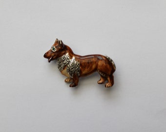 1950's BJL Enamel and Marcasite CORGI Dog Brooch