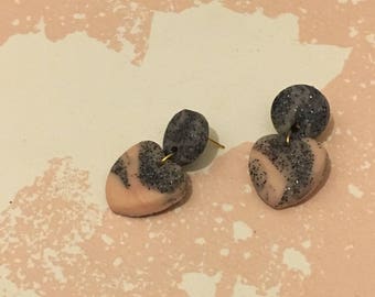 Handmade Silver/grey glitter and peach earrings