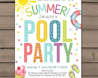 Pool Party Invitation/ End of Year Party / School's Out