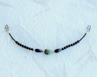 Men's HAORI HIMO resin Jade glass beads green black gold