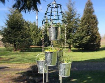 Air Plant Windchime / Vintage Basket / Mobile
