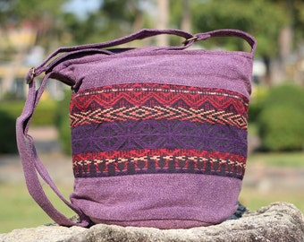 Purple womens Crossbody Bucket Bag Boho Sling bag Hobo Bag Hippie Shoulder Purse Bohemian Bag Vegan Crossbody bag Boho bag