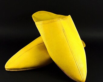 Yellow Moroccan Traditional Babouches, Slippers, Handmade Leather,