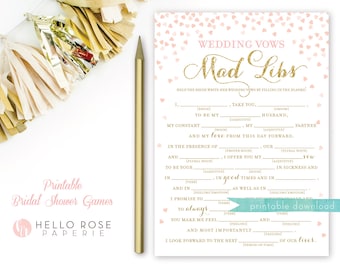 Wedding Vows Mad Libs Bridal Shower Game . Printable Instant Download . Pink and Gold . Gold Glitter . Digital Download . Bridal Shower Game