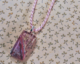 Fused Glass Pendant with Pink Dichroic Sparkle