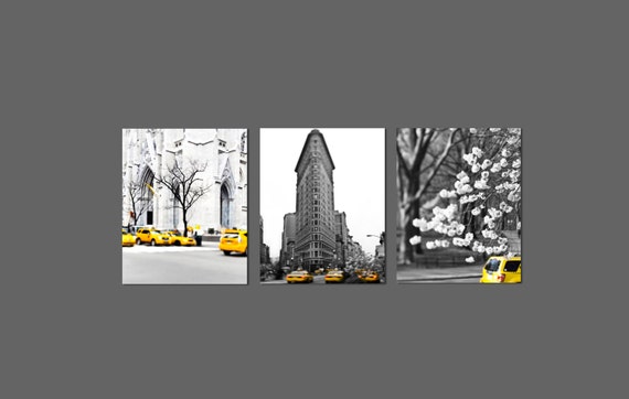 Black and white new york photography yellow taxi set of 3 Black and white new york photography yellow taxi set of 3