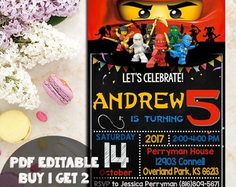 Instant Download-Ninjago Invitation,Ninjago Birthday,Ninjago Invitation,Ninjago Party, Lego Ninjago Invitation, Lego Ninjago PDF Editable