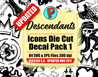Descendants 2 - Icons Die Cut Decal Pack 1 - 42 Designs 84 EPS and SVG files 300 dpi - UPDATED Version 5.0 November 2017