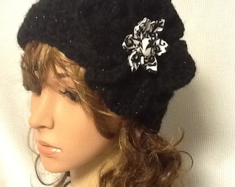 Crocheted Chunky Midnight Black Sparkle Headband