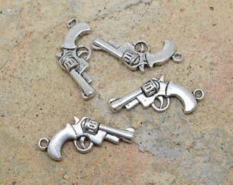 4 X American pistol gun charm silver plated 25mm / 15mm
