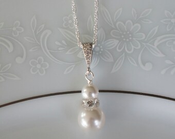 Pearl Bridal Necklace, Pearl Bridesmaid Jewelry, Swarovski Pearl Necklace, Bridesmaid Necklace, Wedding Jewelry