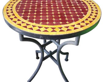 24" Burgundy / Yellow Moroccan Mosaic Table - CR4