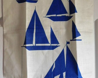 Vintage Blue Sailboats Kitchen Towel