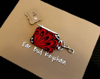 Red and Black Earbud Pouch Case Keychain