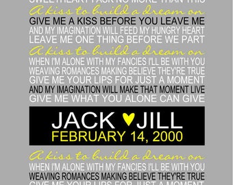 Custom Song Lyric Art 11 X 14, Wedding song, Anniversary print, Engagement song, Valentine gift, Personalized print