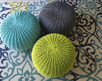 Stuffed Hand Knitted Pouf/Ottoman/Nursery Decor/Baby Shower Gift/Footstool/Pick Color and Size
