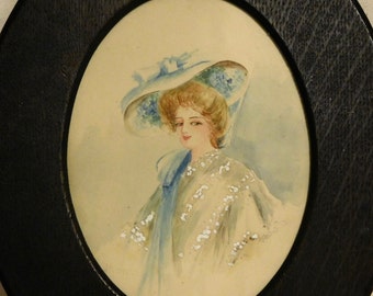 Vintage watercolor of Victorian lady