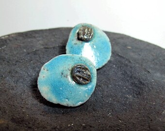 Big Earrings Turquoise Ceramic Raku