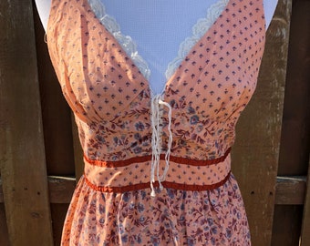 1970's Prairie Maxi Dress, Boho Dress, 1970's Flower Child Dress
