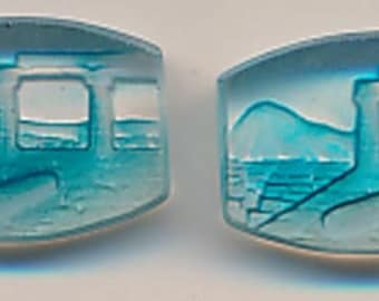Two stunning vintage glass stones - Greek columns, a mountain, the Aegean Sea