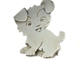 Vintage Sterling Silver 1960's Dog brooch or pin - Handmade