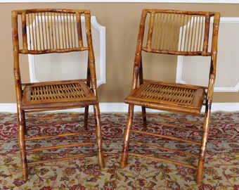 Pair Very Nice English Victorian Style Rattan Folding Chairs