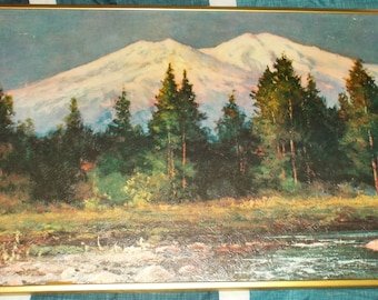 Vintage 1970 Well Framed Robert Wood Mount Shasta Print 12 X 24 Inches Number 404 By Winde Fine Prints
