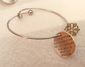 Bracelet Charm “Give a girl the right shoes and she can conquer the world” - Marilyn Monroe