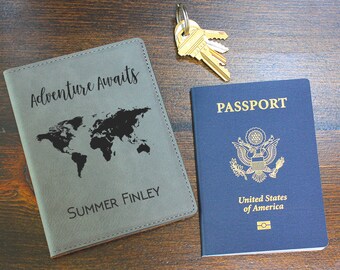 Personalized Passport Holder, Passport Cover, Travel Wallet, Passport Wallet, Adventure Awaits, Minimalist Wallet, Leather Wallet, PC108