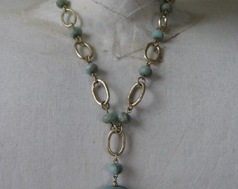 Chunky Aqua Gold Necklace Vintage
