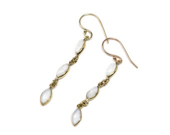 Moonstone Gemstone Long Dangle Earrings Multi Gemstone Earrings Free UK Delivery Gift Boxed BHG1