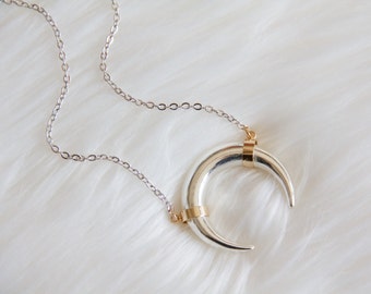 Crescent, Horn, Silver and Gold Necklace