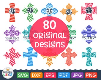 CROSS SVG Christian Monograms, Patterned Chevron Clip art, Easter Svg files Christmas Ornament Svg Cut Files Cricut, Silhouette Dxf Png Eps