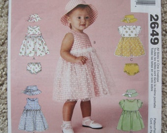 UNCUT Infants Dress, Hat and Panties - Size Small to XLarge - McCalls Pattern 2649