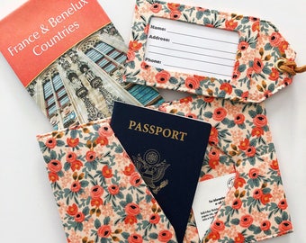 Rifle Paper Co Les Fleurs Luggage Tag Passport Cover Travel Set for Her, Destination Wedding Favor, Honeymoon Travel Gift, Wanderlust Gift