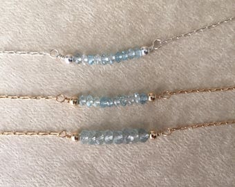 Aquamarine necklace/ moss aquamarine necklace/ gemstone necklace/ beaded bar necklace/ birthstone necklace