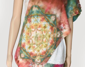 Infinity Scarf-Cotton Jersey Scarf-Tie Dye Scarf-Teal, Orange, Gold, Terracotta, Fall Colors - Mandala