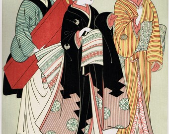 Japanese Ukiyo-e Woodblock print, Kitao Shigemasa, "Geisha And Attendants"
