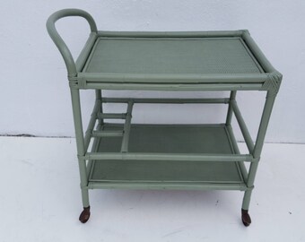 Vintage Two Tier Rattan Bar Cart.