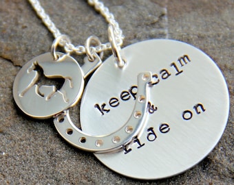Horse Necklace, Keep Calm and Ride On, Horse Necklace, Equestrian Necklace, Horseshoe, Horse Jewelry, Wild horses Cowboy, Hampton Classic