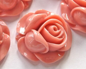Pink Rose Flower Resin Cabochon Embellishments Lot of 4